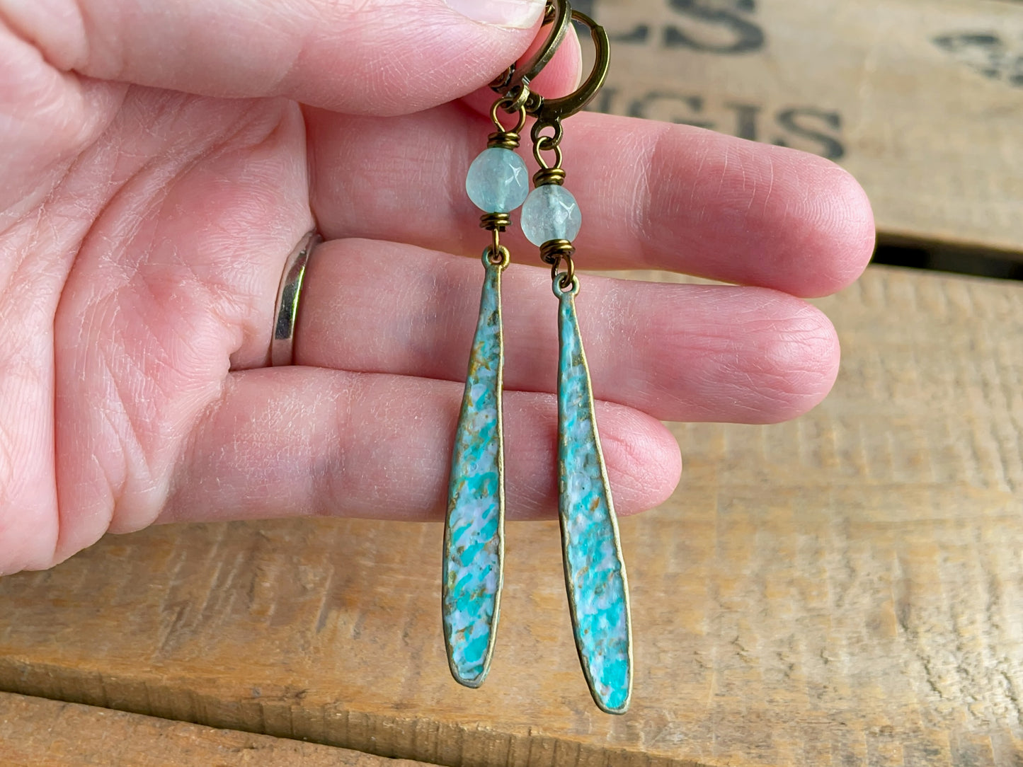 Hand Painted Turquoise & Lavender Patina Earrings. Bohemian Style Dangle Earrings. Colourful Summer Jewellery