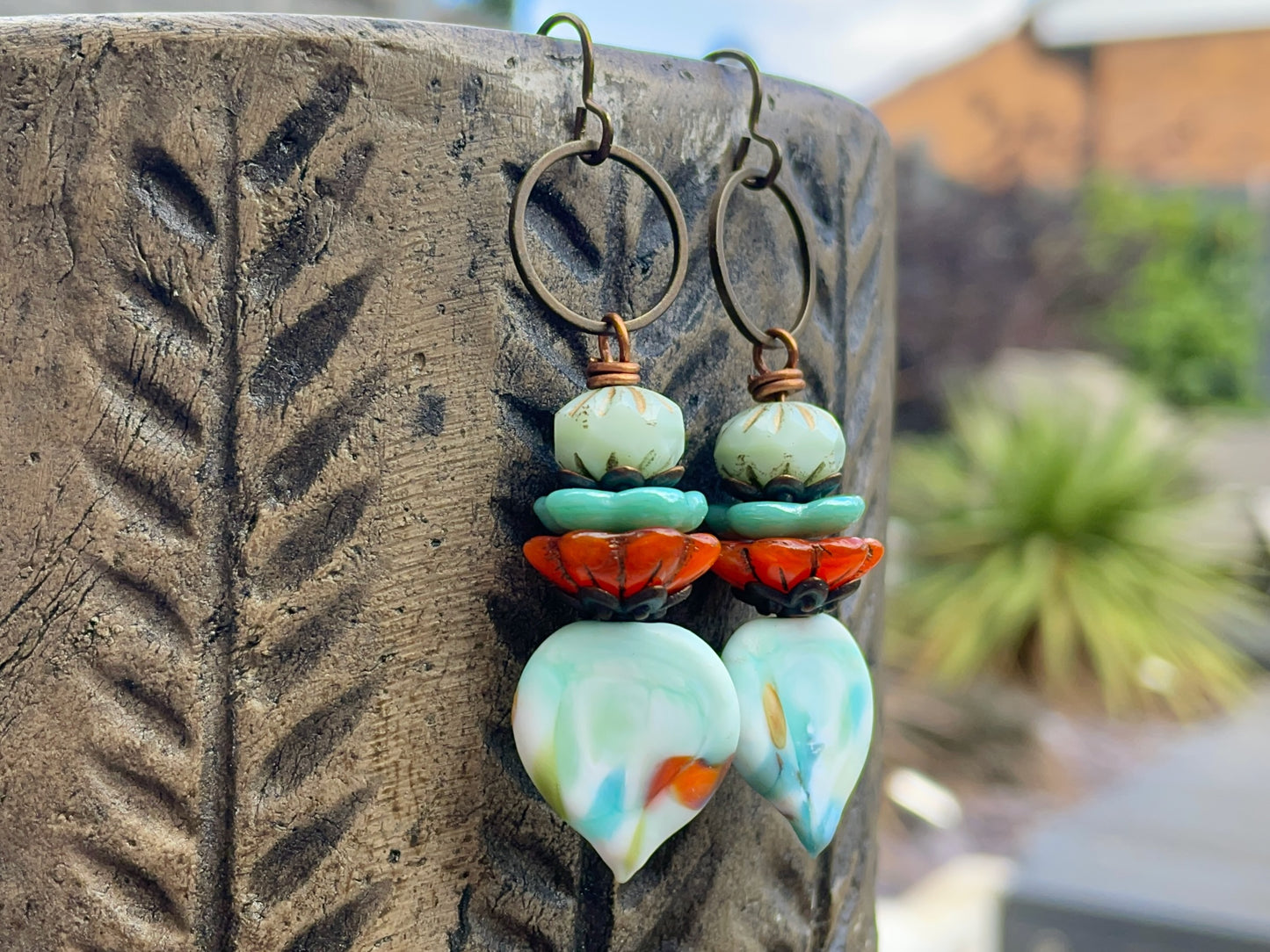 Mint Green Lampwork Earrings. Artisan Glass Dangle Earrings. Spring Inspired Jewellery Gift