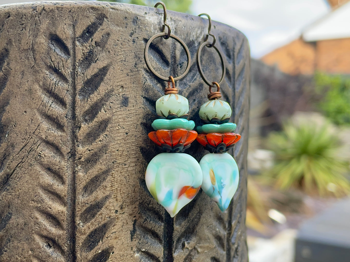 Mint Green Lampwork Earrings. Artisan Glass Dangle Earrings. Spring Inspired Jewellery Gift