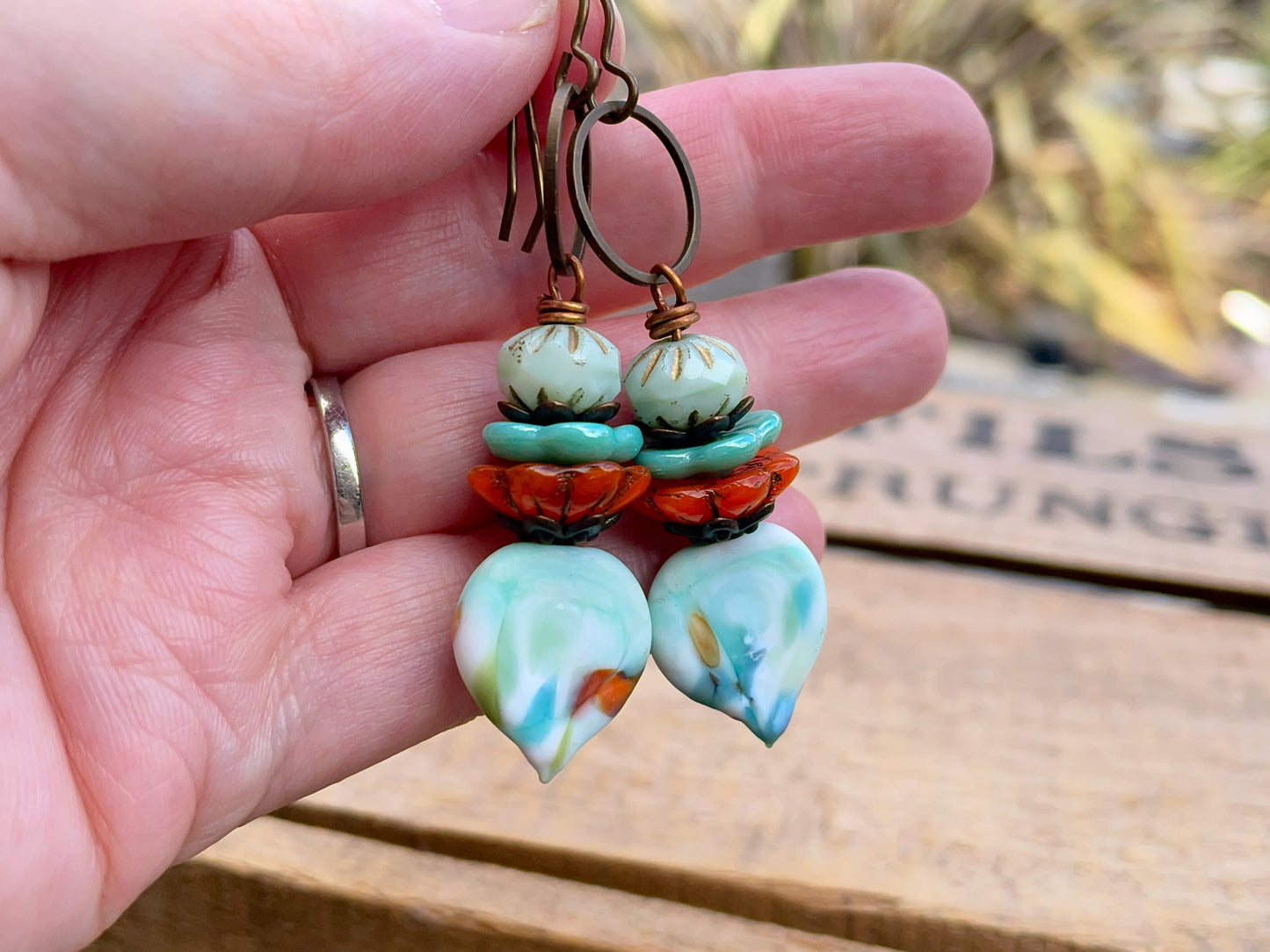 Mint Green Lampwork Earrings. Artisan Glass Dangle Earrings. Spring Inspired Jewellery Gift