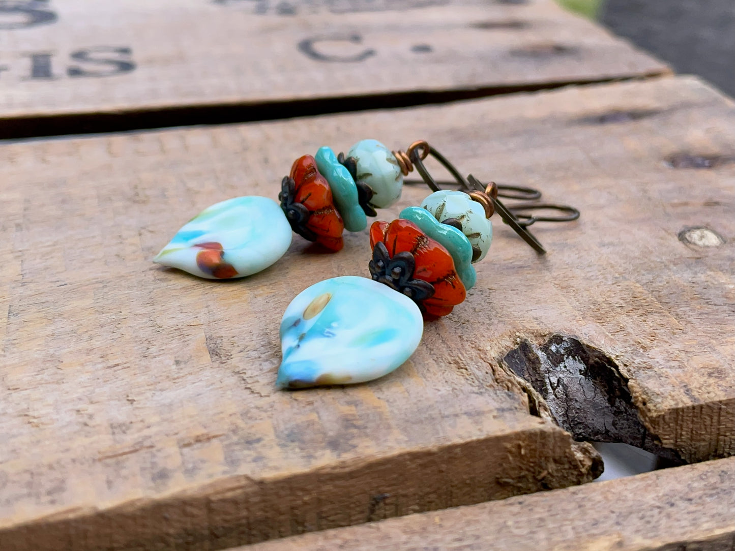 Mint Green Lampwork Earrings. Artisan Glass Dangle Earrings. Spring Inspired Jewellery Gift