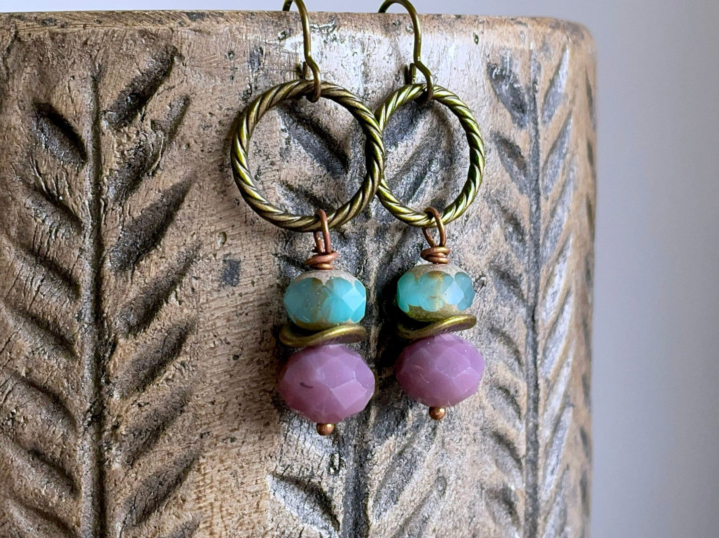 Lavender & Turquoise Glass Bead Earrings - Colourful Summer Jewellery