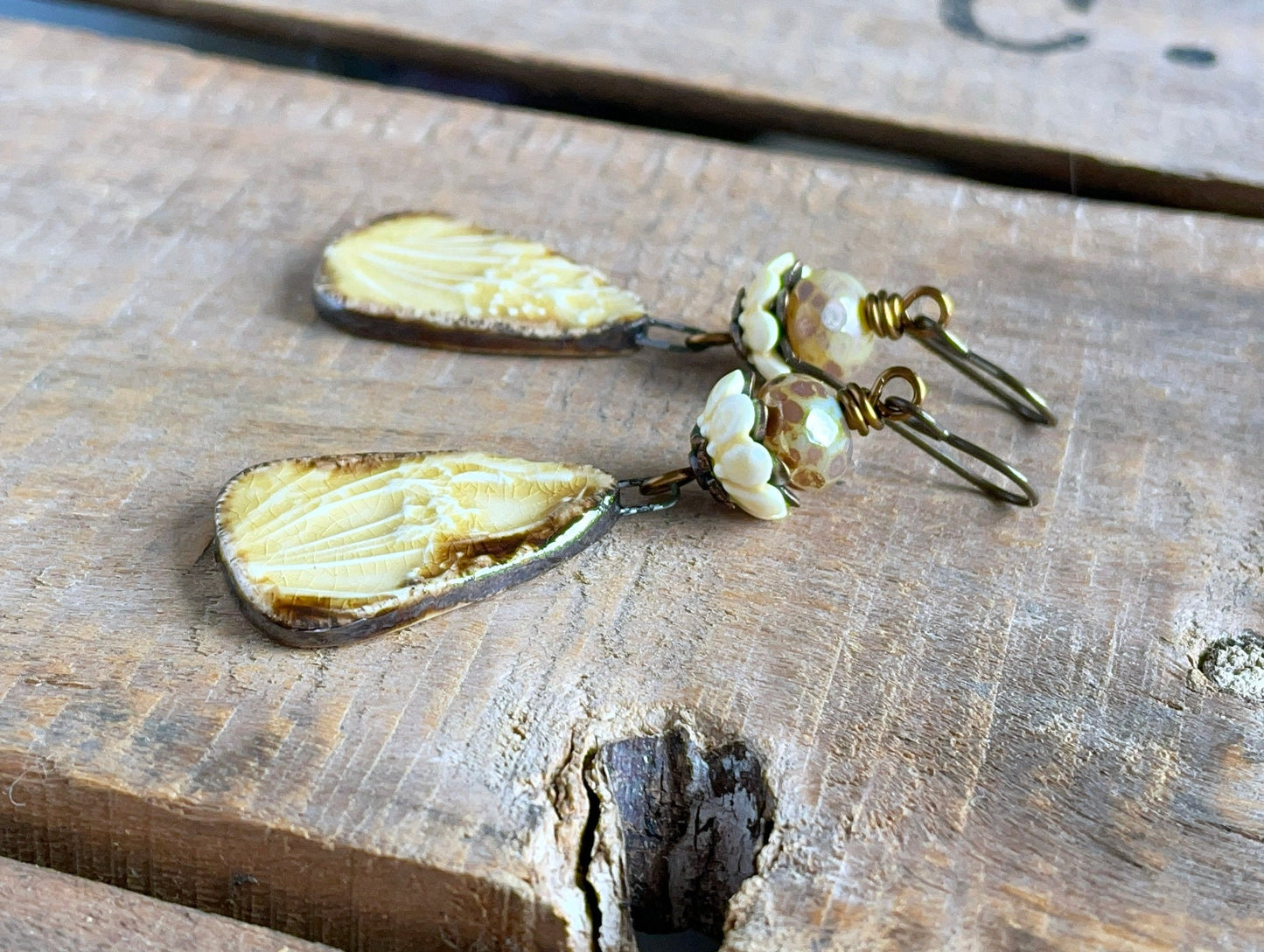 Handcrafted Cow Parsley Earrings in Honey Yellow Ceramic - Nature Inspired Jewelry Gift
