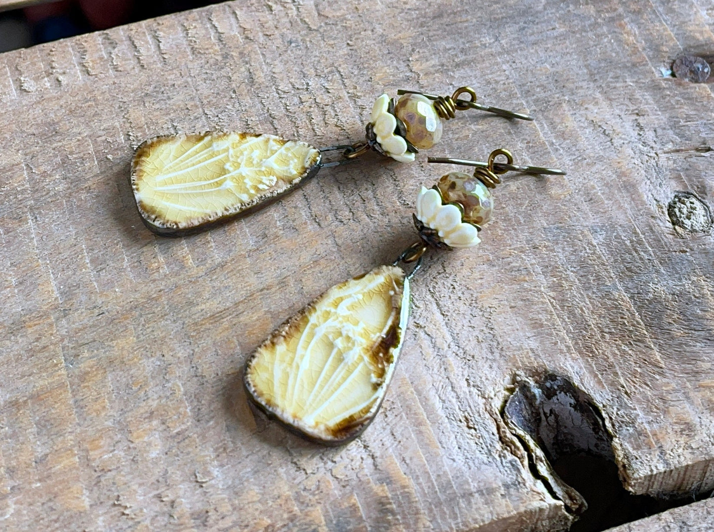 Handcrafted Cow Parsley Earrings in Honey Yellow Ceramic - Nature Inspired Jewelry Gift