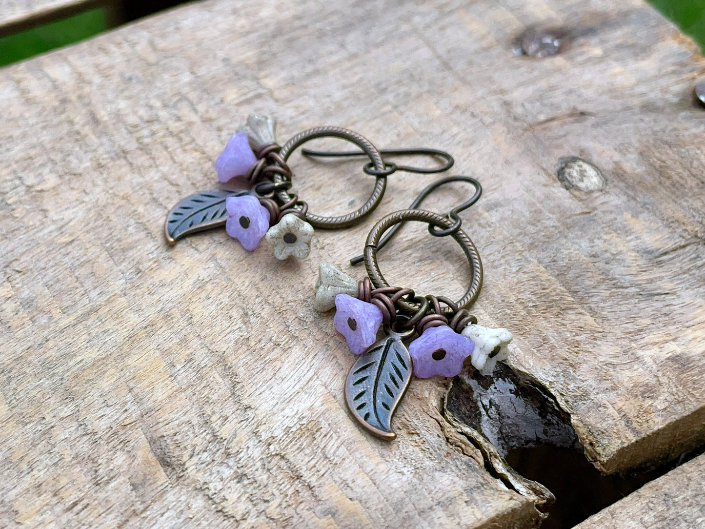 Floral Cluster Earrings. Lilac Cream Czech Glass Flower Earrings. Blossom Earrings. Nature Inspired Jewellery