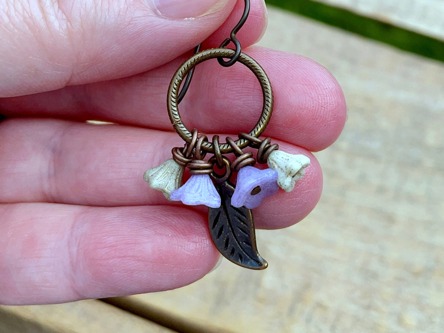 Floral Cluster Earrings. Lilac Cream Czech Glass Flower Earrings. Blossom Earrings. Nature Inspired Jewellery