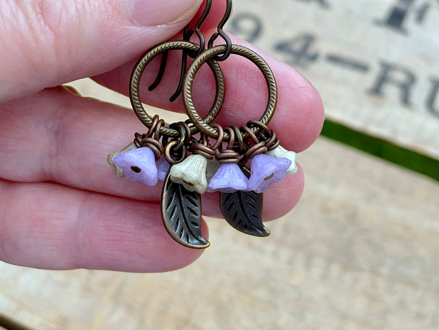 Floral Cluster Earrings. Lilac Cream Czech Glass Flower Earrings. Blossom Earrings. Nature Inspired Jewellery