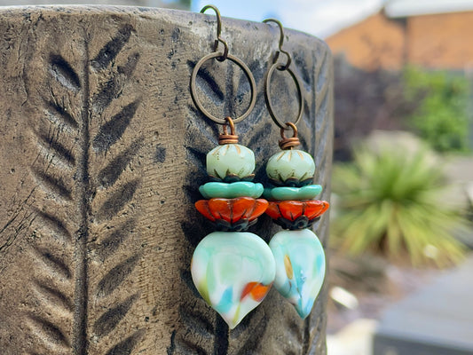Mint Green Lampwork Earrings. Artisan Glass Dangle Earrings. Spring Inspired Jewellery Gift