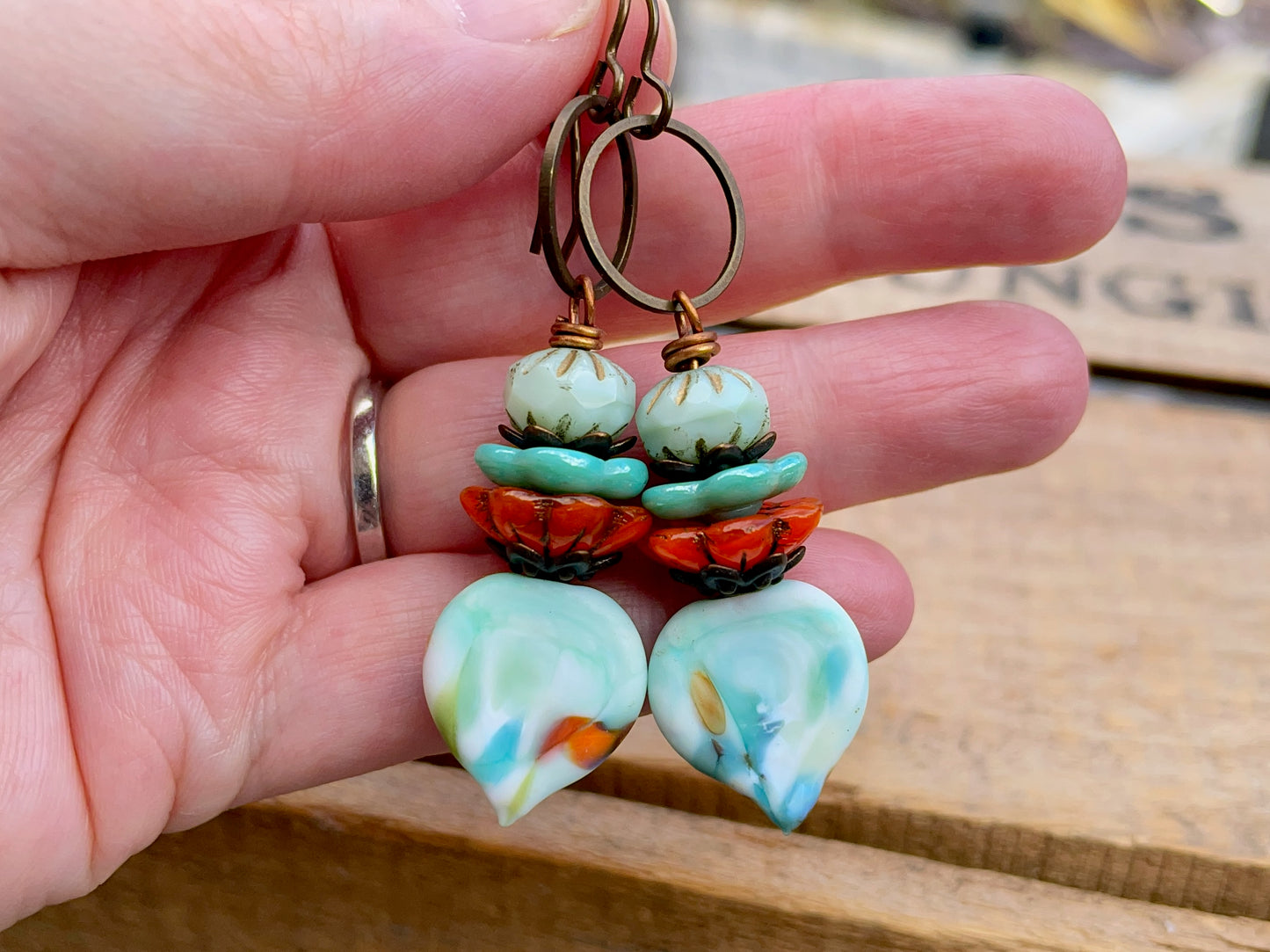 Mint Green Lampwork Earrings. Artisan Glass Dangle Earrings. Spring Inspired Jewellery Gift