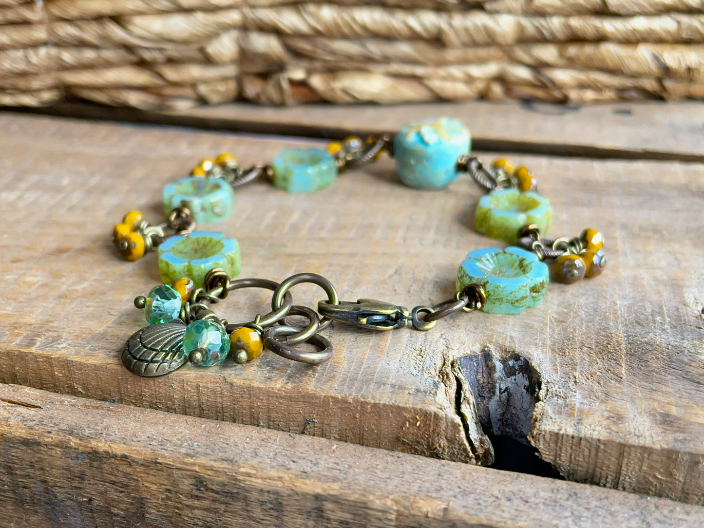 Ocean Inspired Bracelet with Seafoam Green Polymer Clay Bead | Coastal Handmade Czech Glass Jewellery