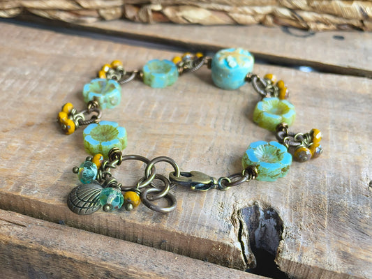 Ocean Inspired Bracelet with Seafoam Green Polymer Clay Bead | Coastal Handmade Czech Glass Jewellery