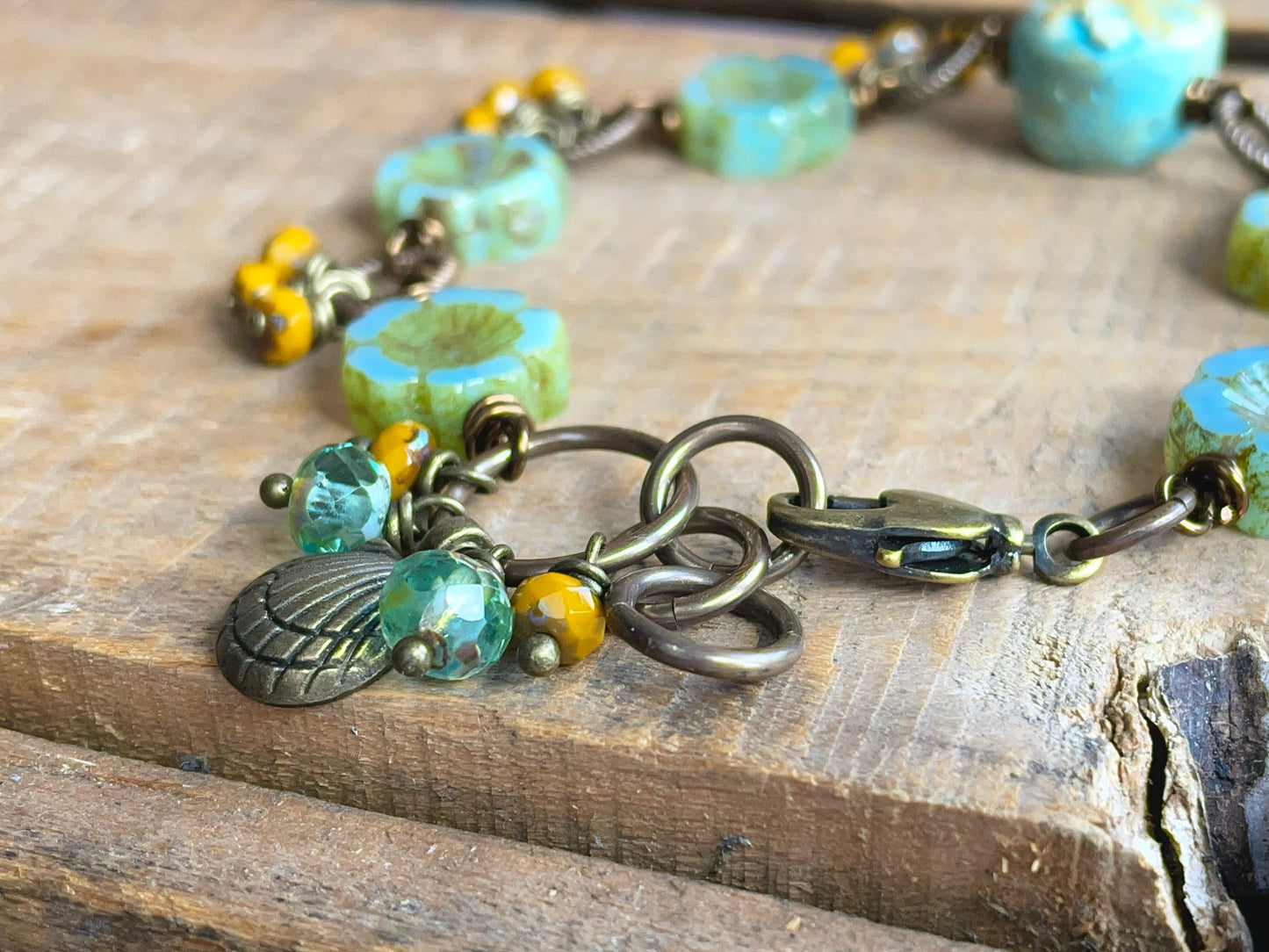 Ocean Inspired Bracelet with Seafoam Green Polymer Clay Bead | Coastal Handmade Czech Glass Jewellery