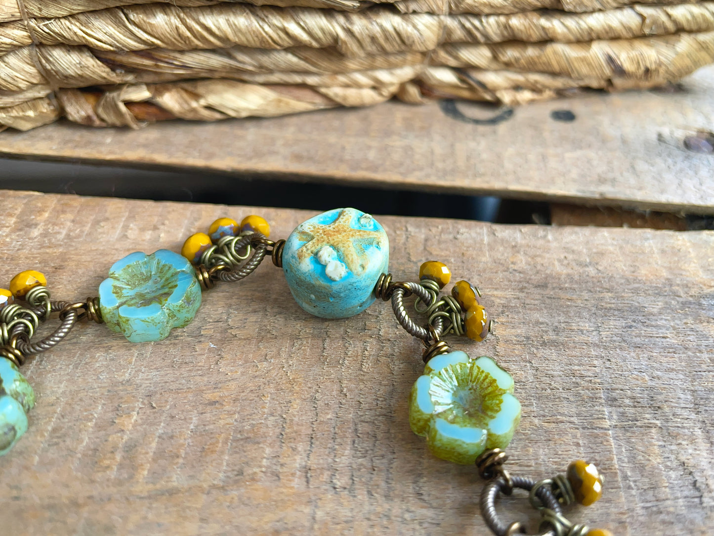 Ocean Inspired Bracelet with Seafoam Green Polymer Clay Bead | Coastal Handmade Czech Glass Jewellery