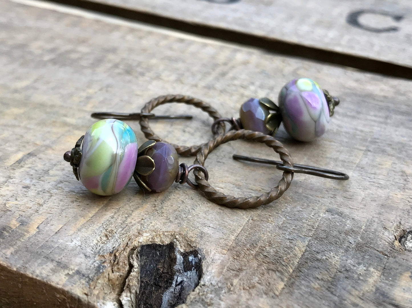 Unique Artisan Lampwork Earrings - Pastel Watercolour Inspired