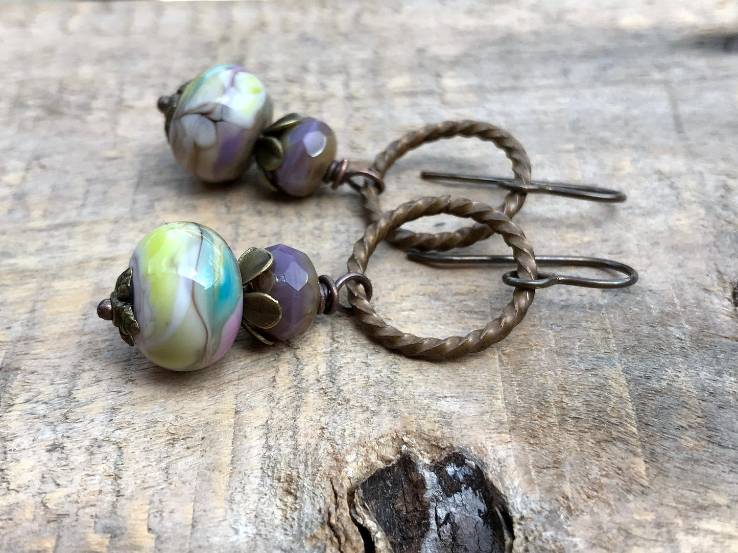 Unique Artisan Lampwork Earrings - Pastel Watercolour Inspired