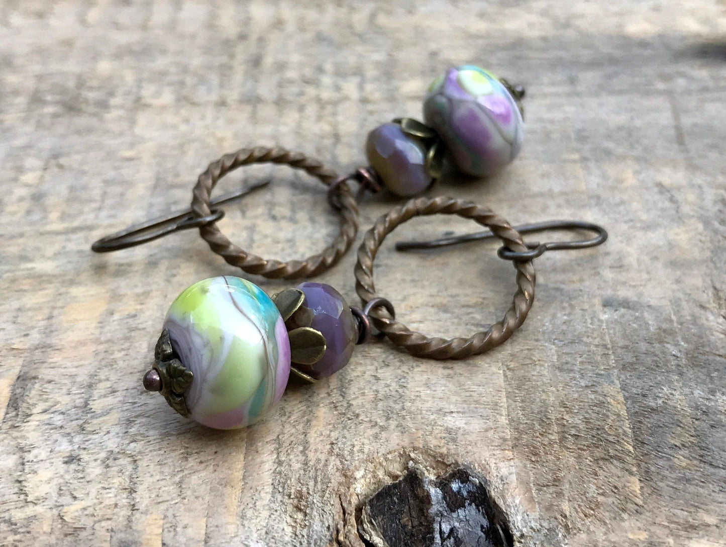 Unique Artisan Lampwork Earrings - Pastel Watercolour Inspired