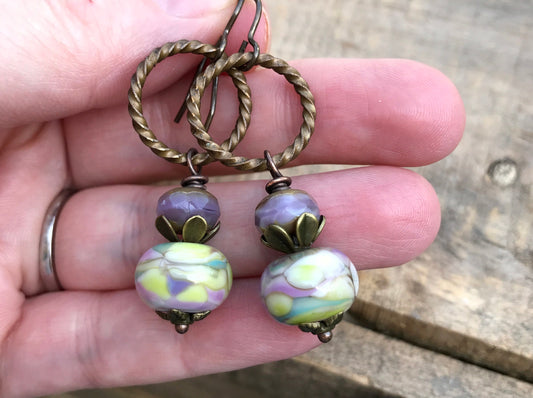 Unique Artisan Lampwork Earrings - Pastel Watercolour Inspired