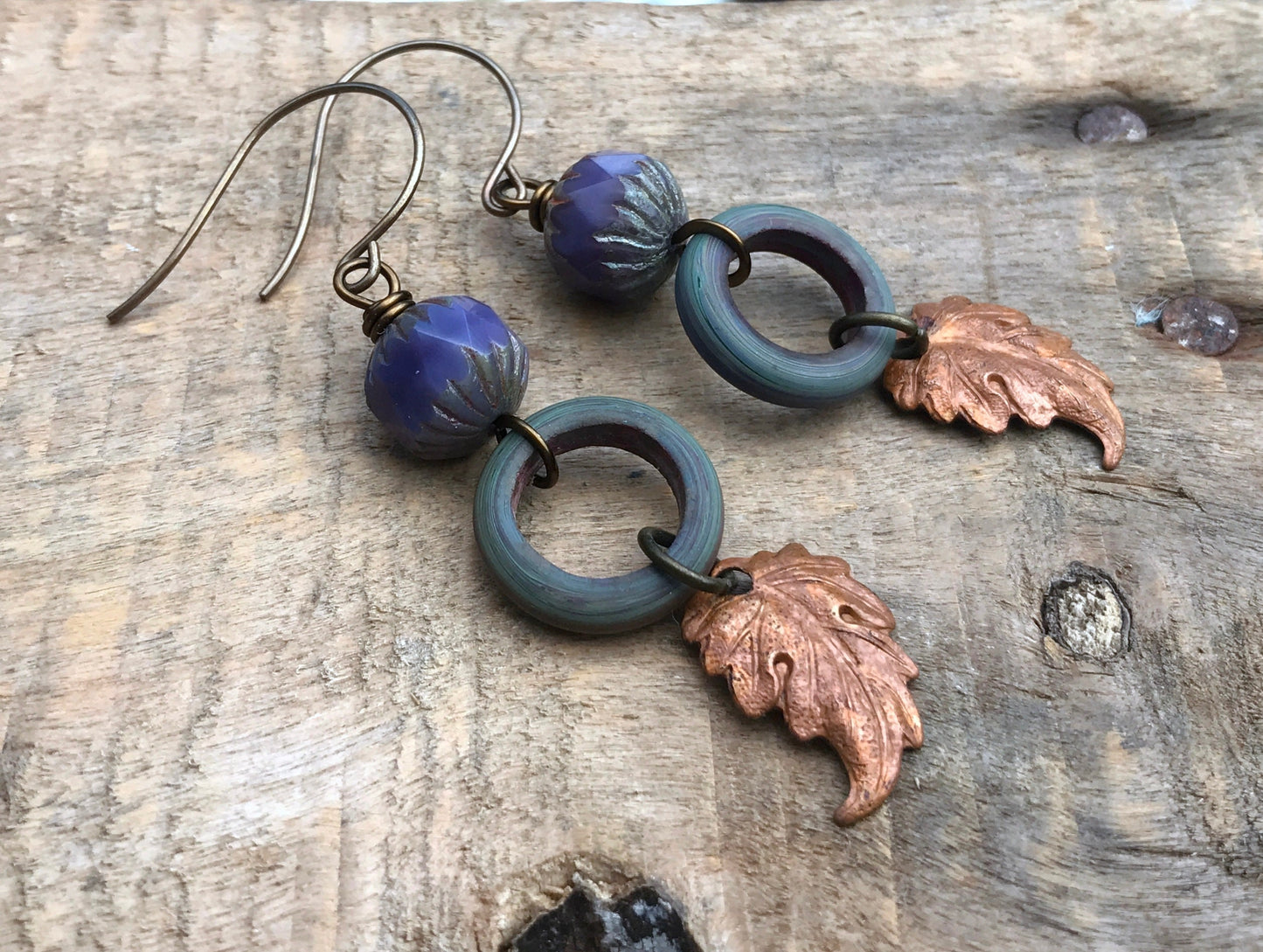 Rustic Copper Prairie Leaf Earrings - Woodland Jewellery for Nature Lovers