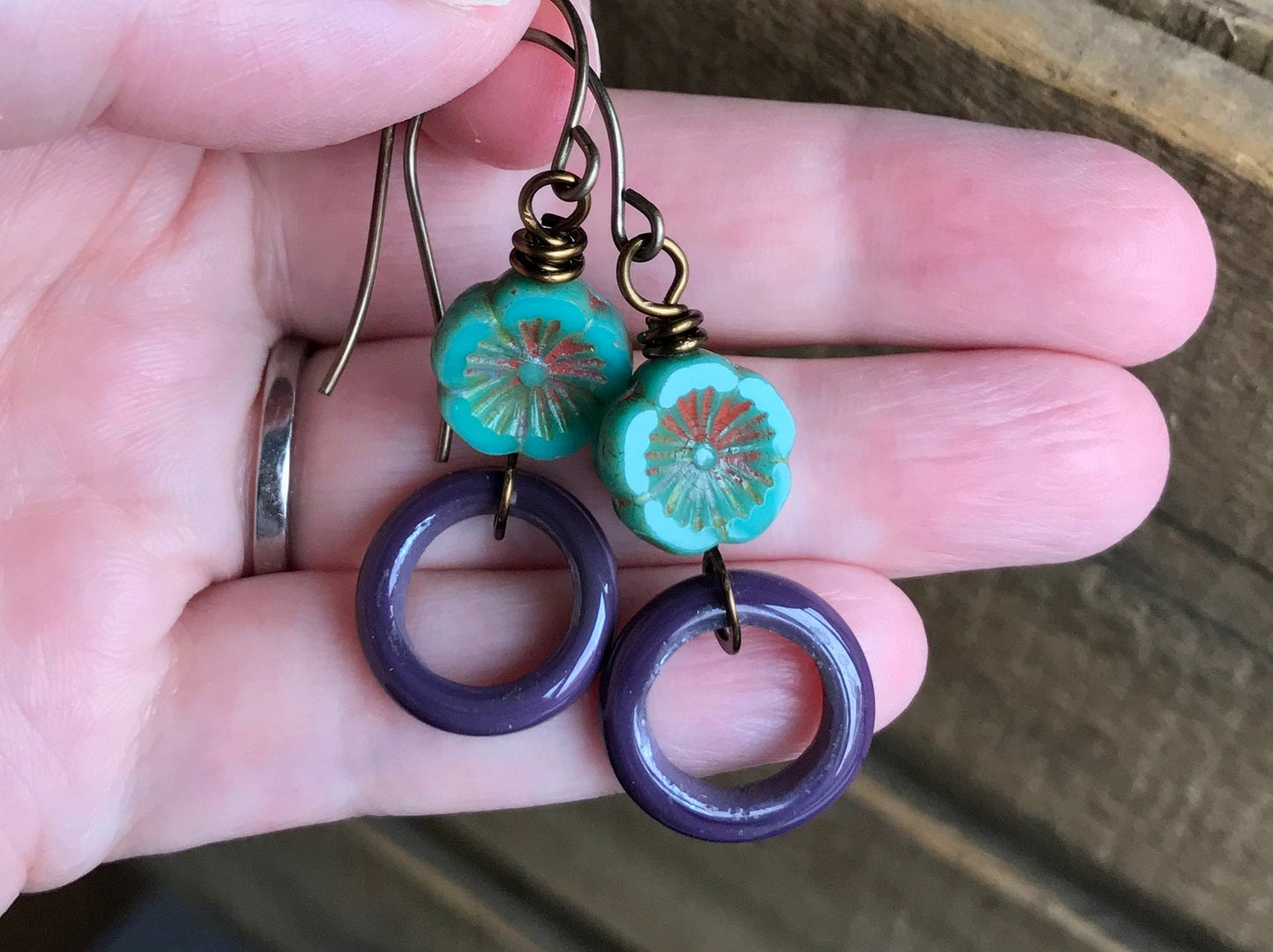 Boho Chic Floral Hoops, Artisan Lampwork Earrings, Unique Colourful Jewellery for Summer