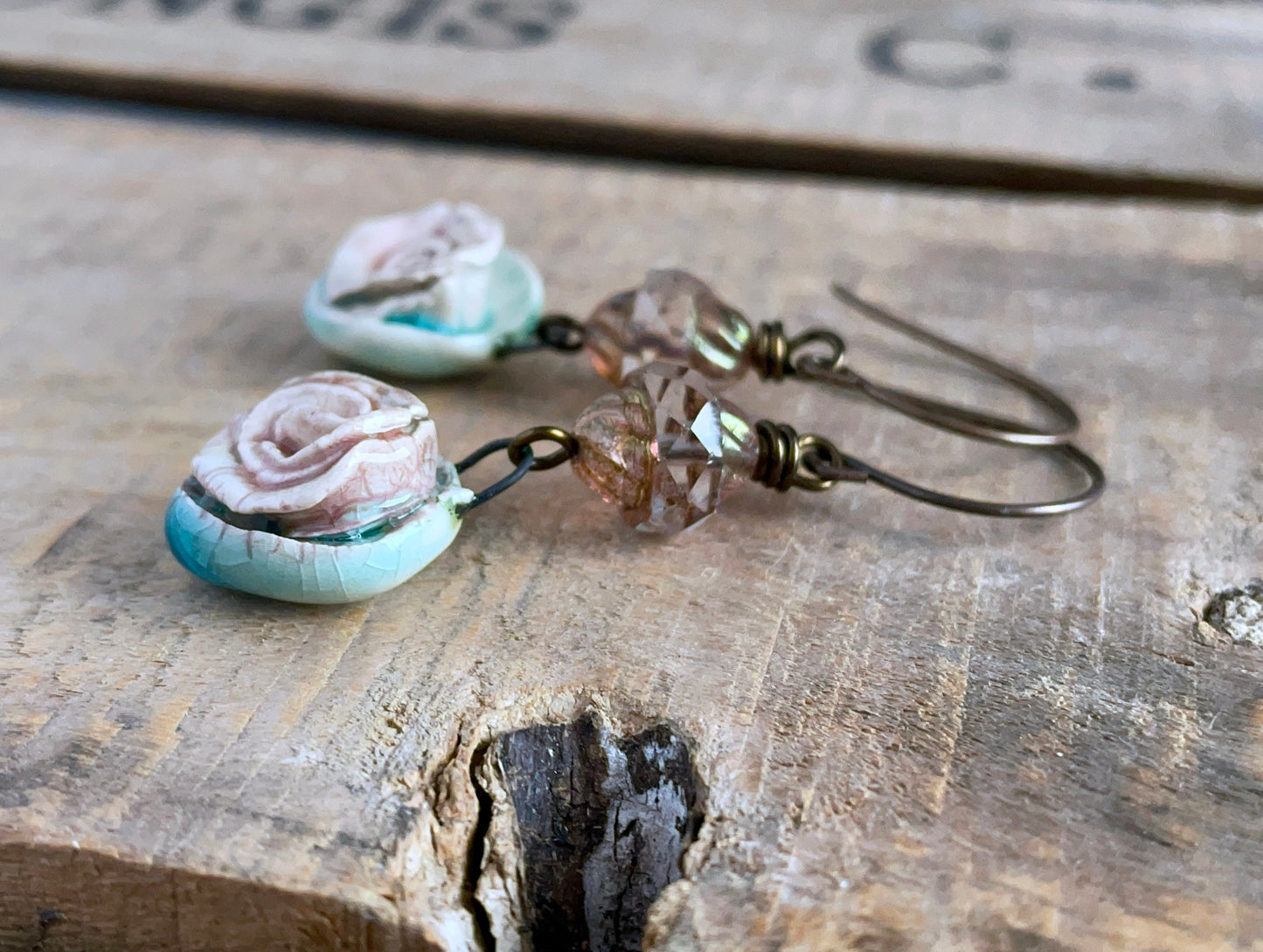 Handcrafted Ceramic Rose Earrings - Nature Inspired Jewellery Gift, One of a Kind