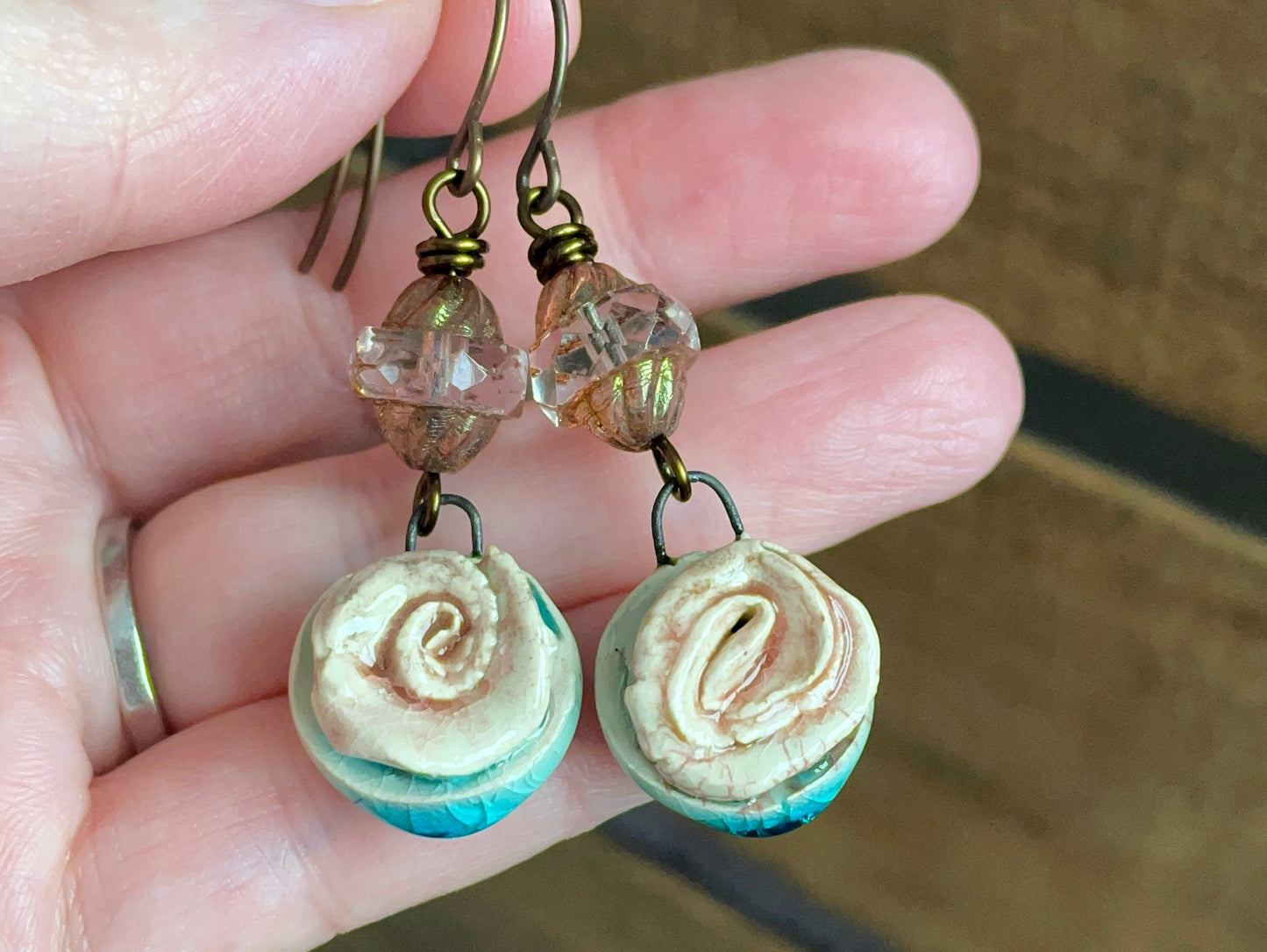 Handcrafted Ceramic Rose Earrings - Nature Inspired Jewellery Gift, One of a Kind