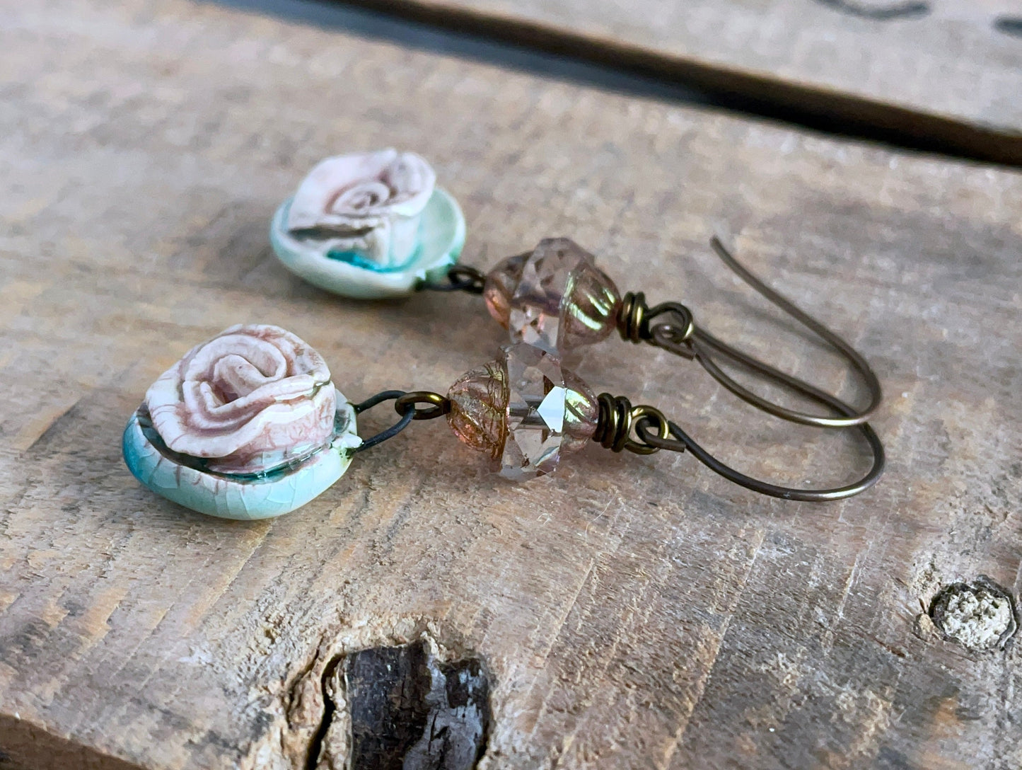 Handcrafted Ceramic Rose Earrings - Nature Inspired Jewellery Gift, One of a Kind