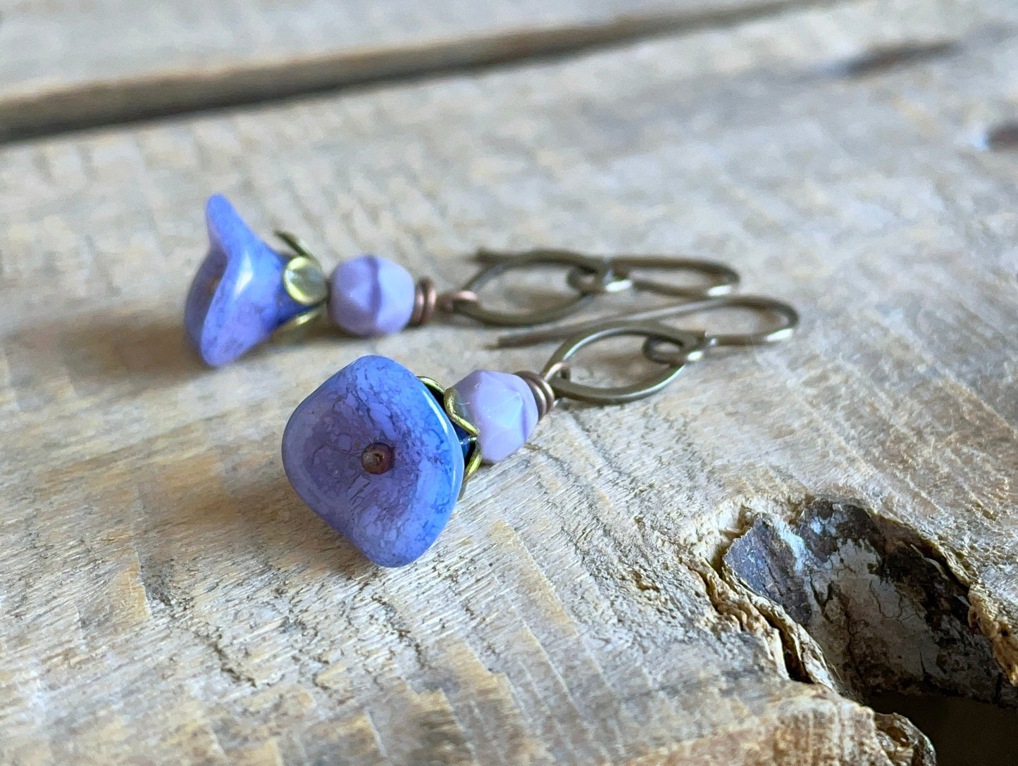 Elegant Purple Glass Flower Earrings - Handmade Nature-inspired Jewellery - Lightweight & Petite