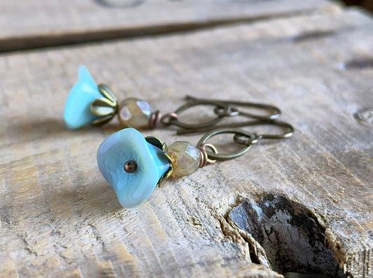 Petite Floral Czech Glass Earrings - Nature Inspired Jewellery - Dainty Lightweight Earrings - Pastel Flower Accessories