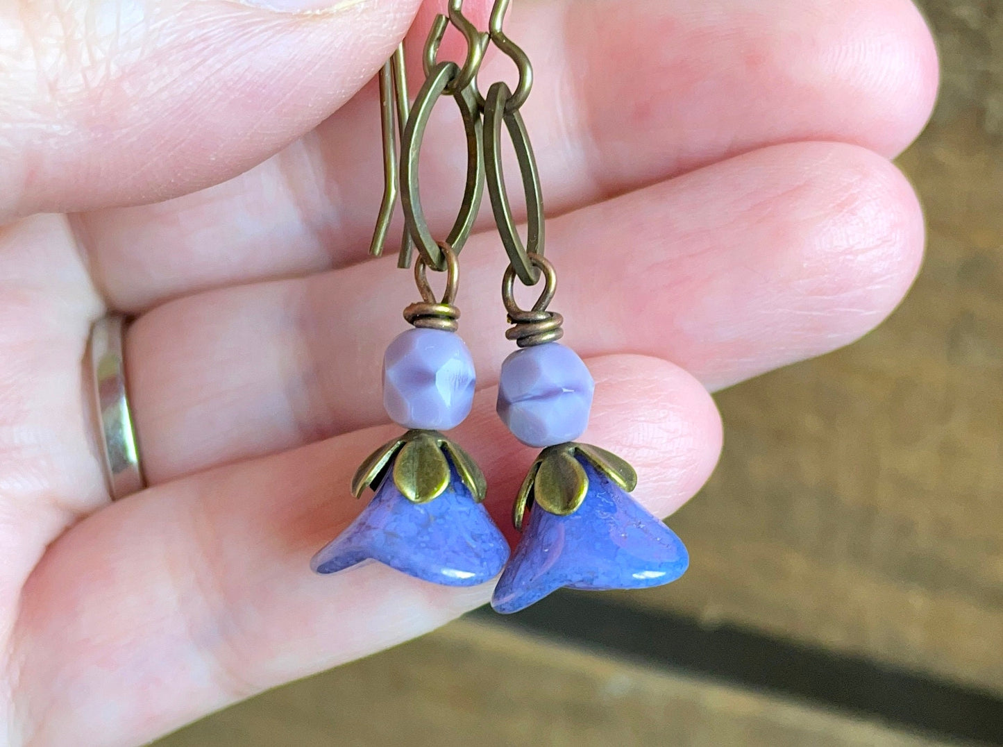 Elegant Purple Glass Flower Earrings - Handmade Nature-inspired Jewellery - Lightweight & Petite