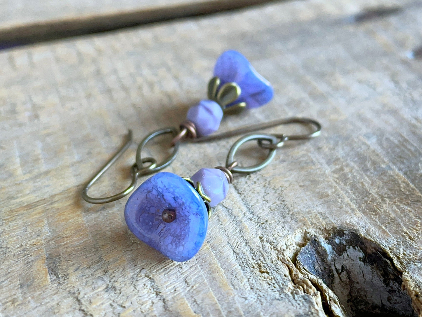 Elegant Purple Glass Flower Earrings - Handmade Nature-inspired Jewellery - Lightweight & Petite