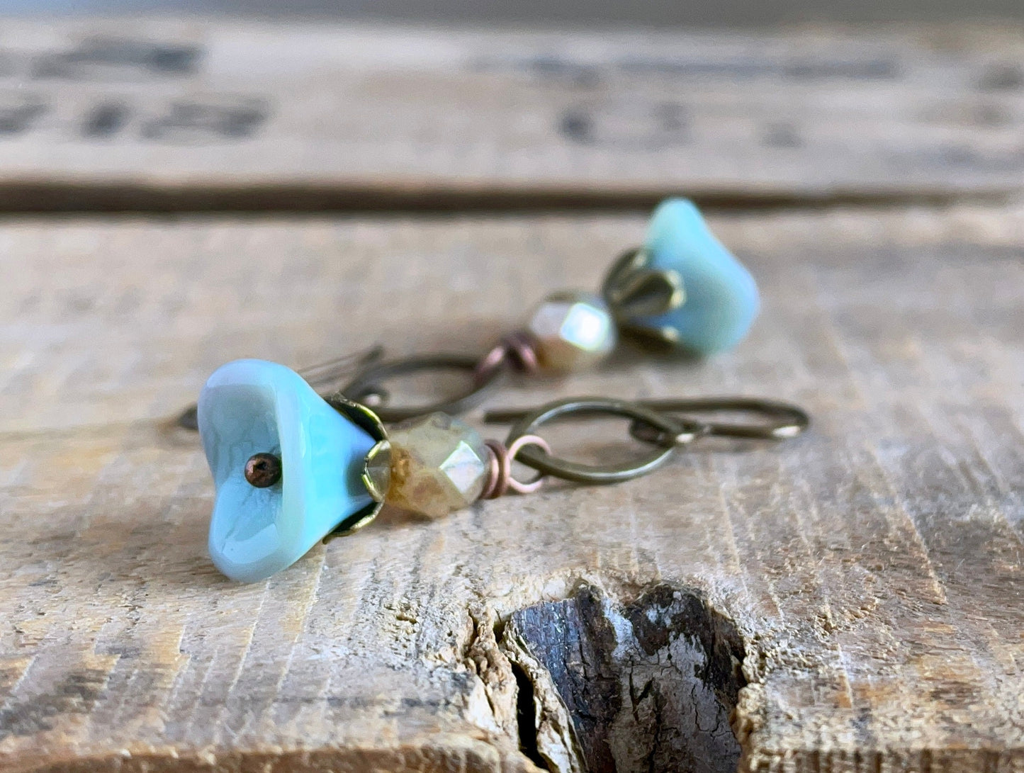 Petite Floral Czech Glass Earrings - Nature Inspired Jewellery - Dainty Lightweight Earrings - Pastel Flower Accessories