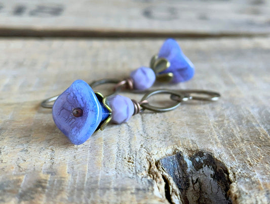 Elegant Purple Glass Flower Earrings - Handmade Nature-inspired Jewellery - Lightweight & Petite