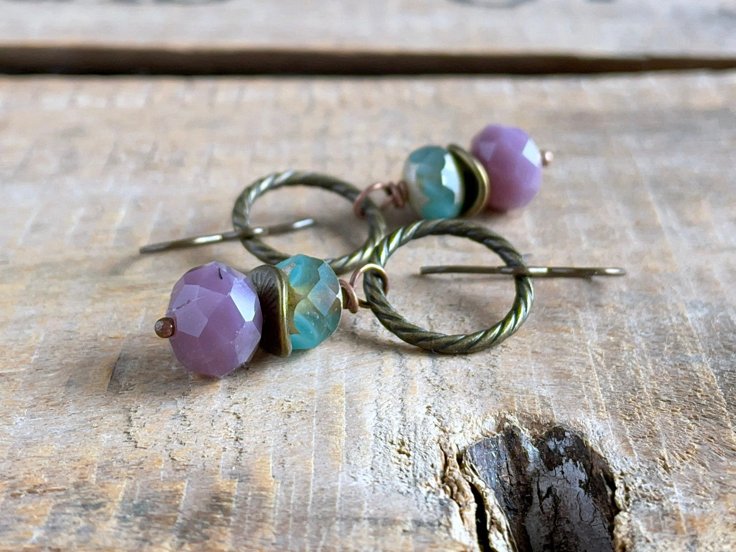 Lavender & Turquoise Glass Bead Earrings - Colourful Summer Jewellery