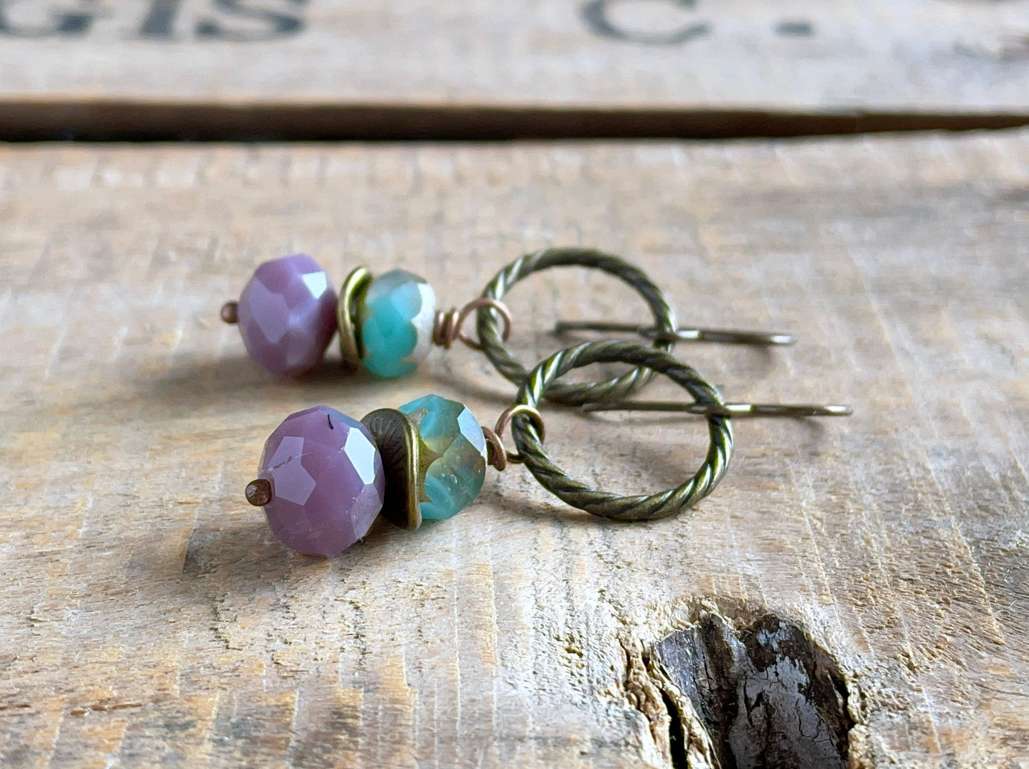 Lavender & Turquoise Glass Bead Earrings - Colourful Summer Jewellery