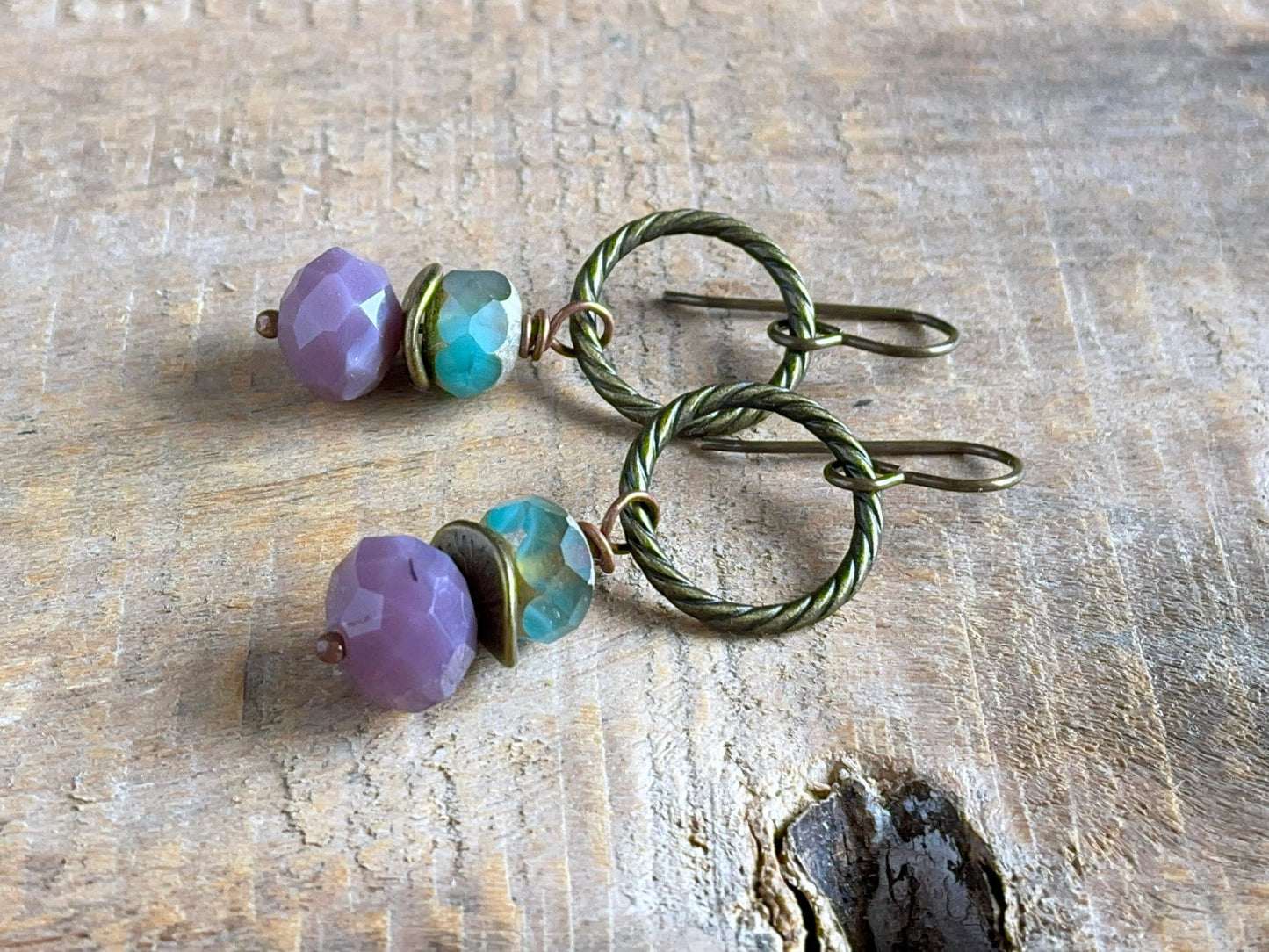 Lavender & Turquoise Glass Bead Earrings - Colourful Summer Jewellery