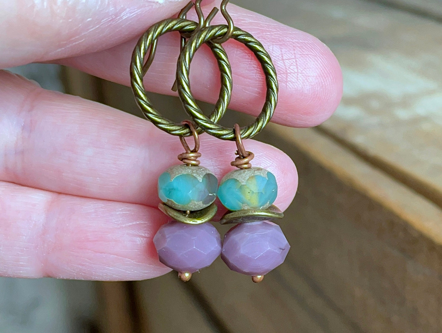 Lavender & Turquoise Glass Bead Earrings - Colourful Summer Jewellery