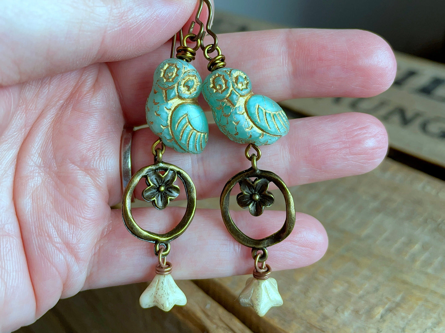 Whimsical Czech Glass Owl Earrings - Nature Inspired Jewellery for Bird Lovers