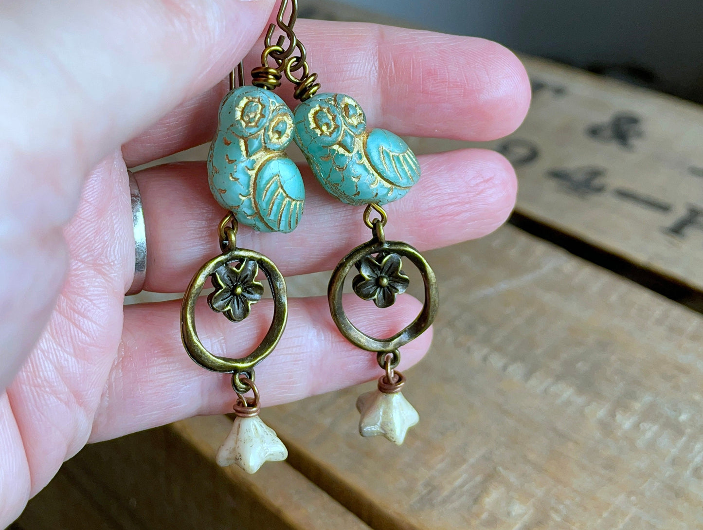 Whimsical Czech Glass Owl Earrings - Nature Inspired Jewellery for Bird Lovers