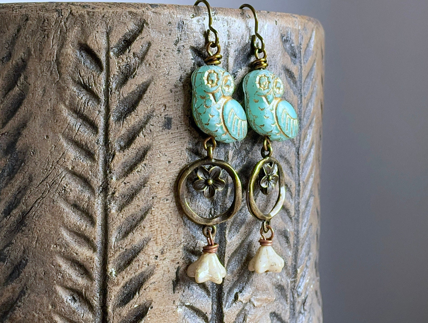 Whimsical Czech Glass Owl Earrings - Nature Inspired Jewellery for Bird Lovers