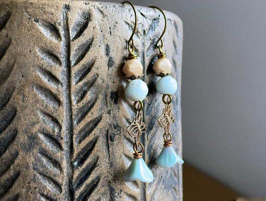 Rustic Seafoam Blue Butterfly Earrings - Whimsical Bohemian Style Jewellery, Nature Inspired