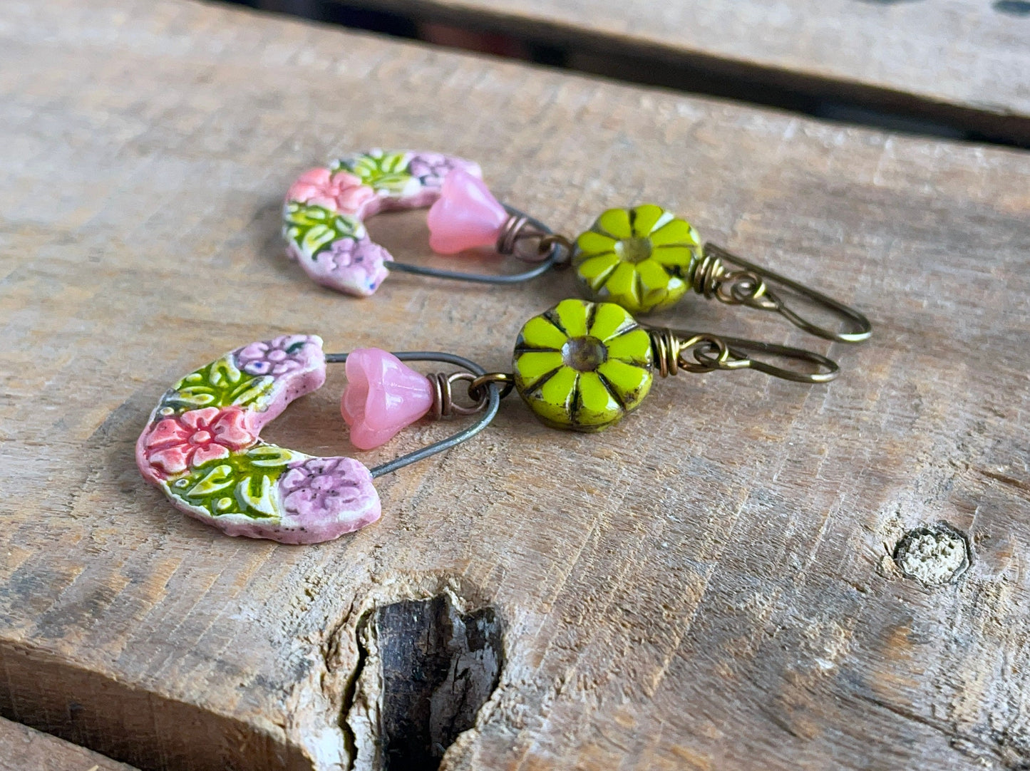 Colourful Floral Ceramic Earrings - Unique Bohemian Style Accessories