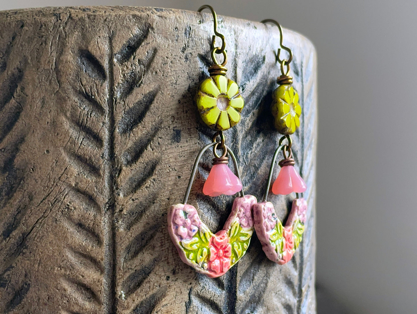 Colourful Floral Ceramic Earrings - Unique Bohemian Style Accessories