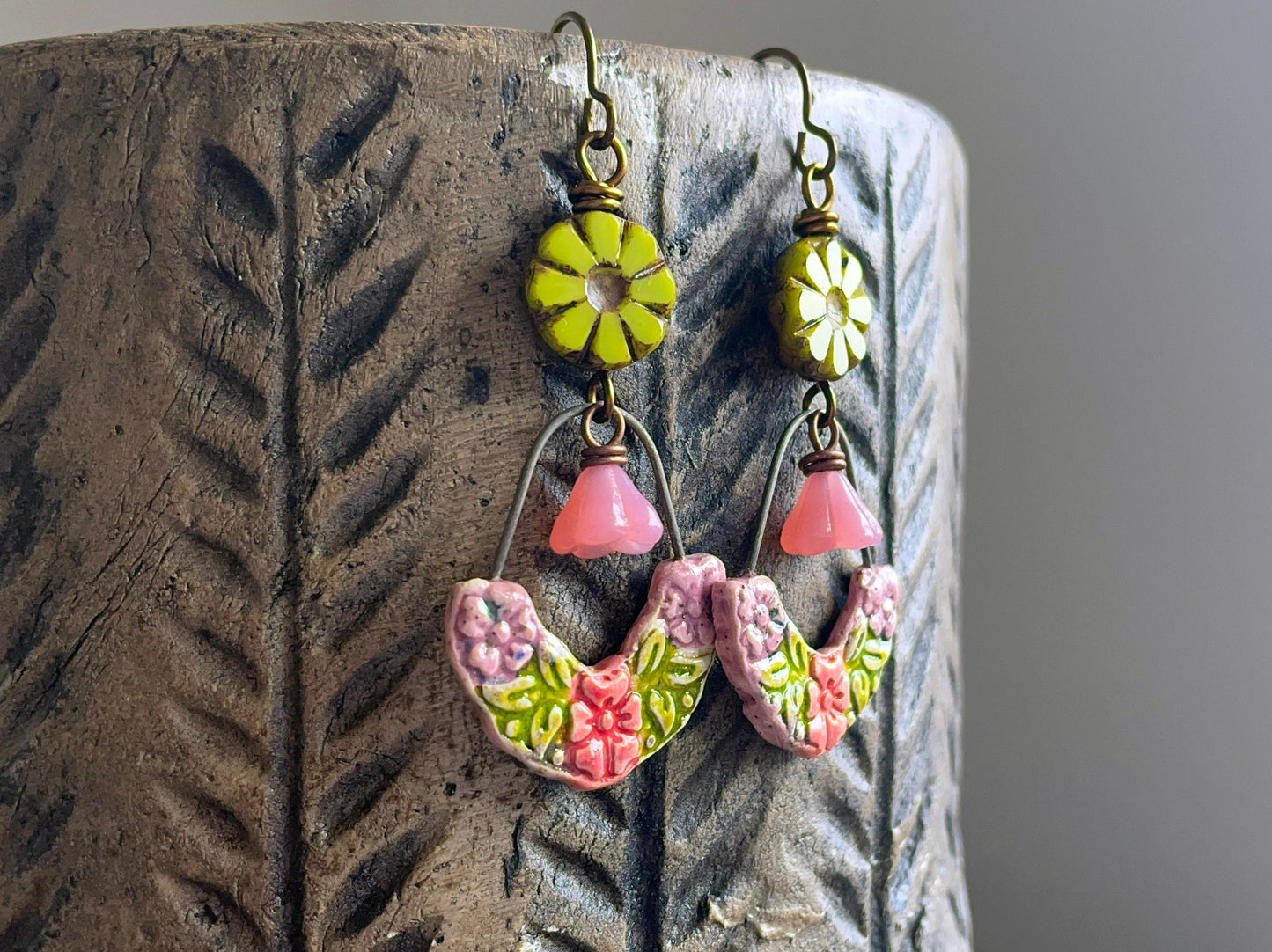 Colourful Floral Ceramic Earrings - Unique Bohemian Style Accessories