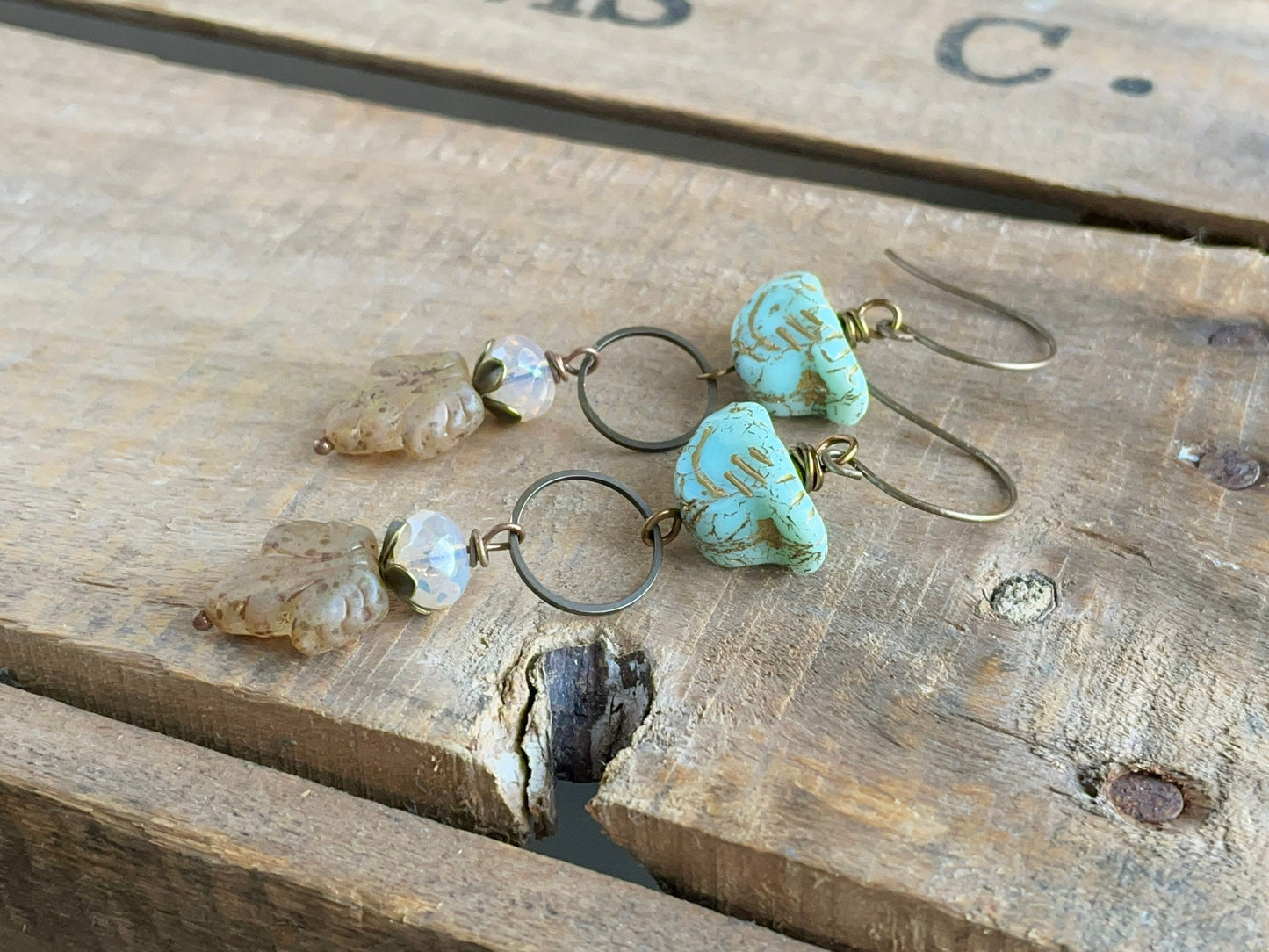 Mint Green Czech Glass Bird Earrings. Jewellery for Nature Lovers. Whimsical Handmade Gift